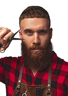Barbero profesional junto a un sillón clásico